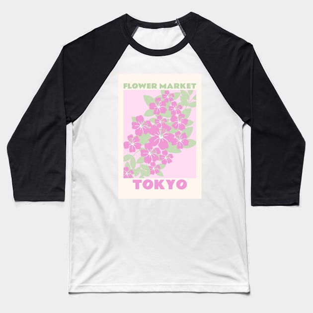 Tokyo Botanical Flower Market Baseball T-Shirt by mystikwhale